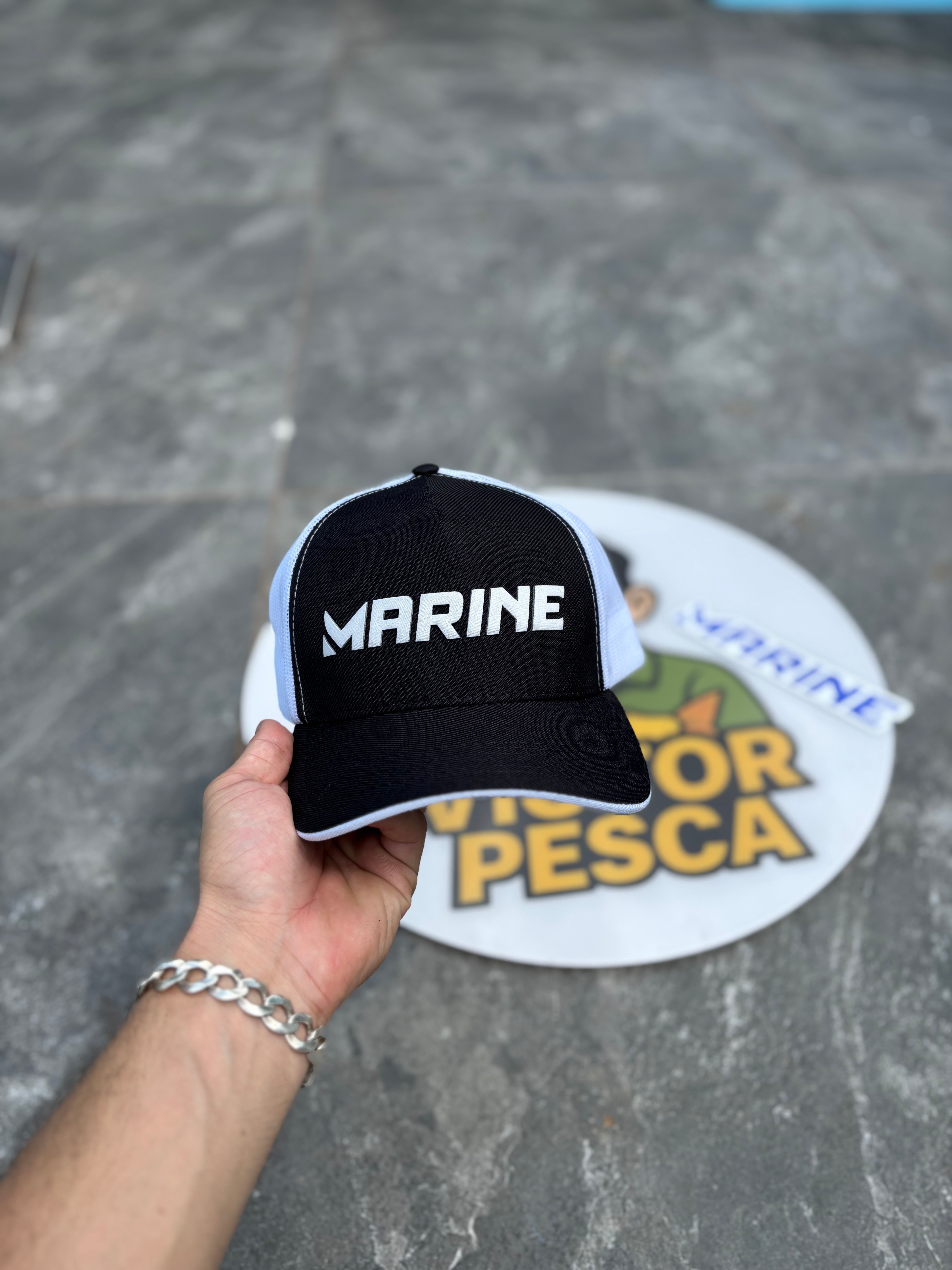 Boné Marine Sports Americano Pescador Preto – Estilo e Conforto na Pescaria!