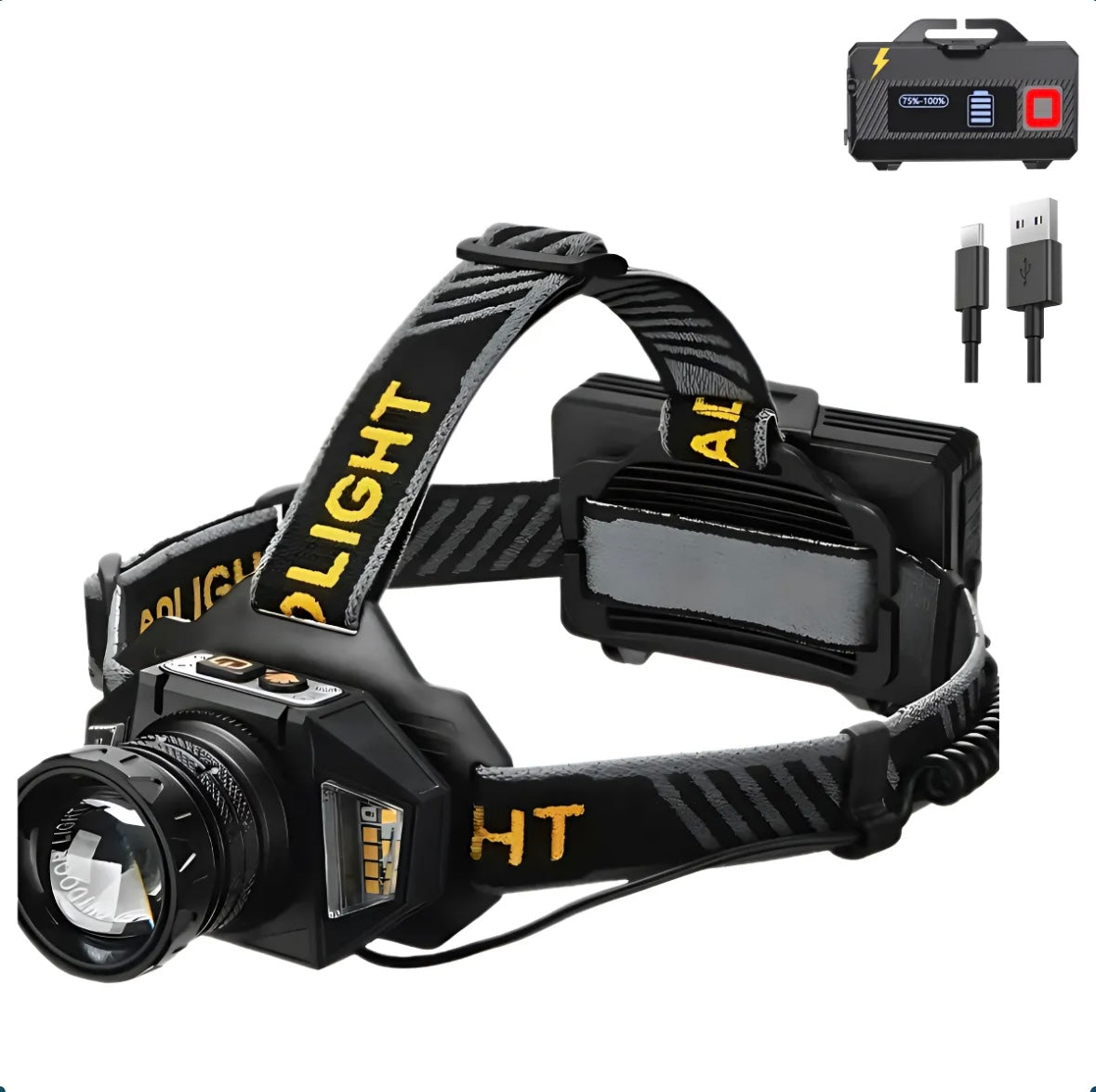 Lanterna de cabeça com power bank 3 baterias