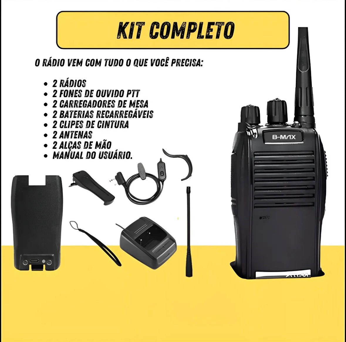 Kit 2 Radio Comunicador Walkie Talkie B-max Baofeng Bf-777s Preto 127/220v
